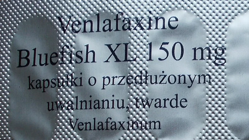 Close-up of the foil: Venlafaxine, Bluefish XL 150 mg, kapsułki o przedłużonym uwalnianiu, twarde, Venlafaxinum